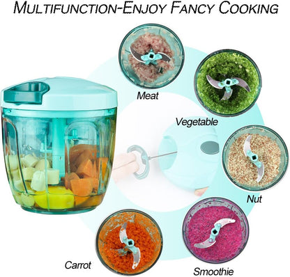 Ourokhome Manual Food Processor Vegetable Chopper, Portable Hand Pull String Garlic Mincer Onion Cutter for Veggies, Ginger, Fruits, Nuts, Herbs, etc., 500ml, Deep Blue