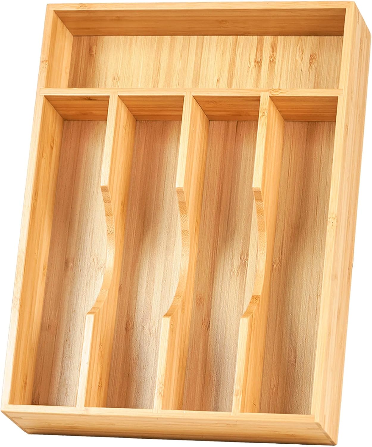 Umilife Bamboo Kitchen Drawer Organizer, 7 Inch Silverware Utensils Tray Holder for Small Drawer, Wood Caddy for Flatware Cutlery Knives