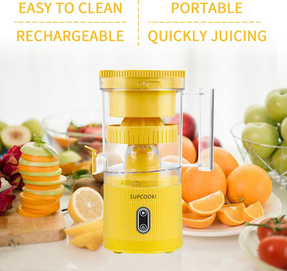 Electric Citrus Juicer, Rechargeable Juicer Machine with USB Cable and Cleaning Brush, Touch Button, Automatic Orange Lime Lemon Grapefruit Squeezer, Easy to Clean Portable Juicer, White