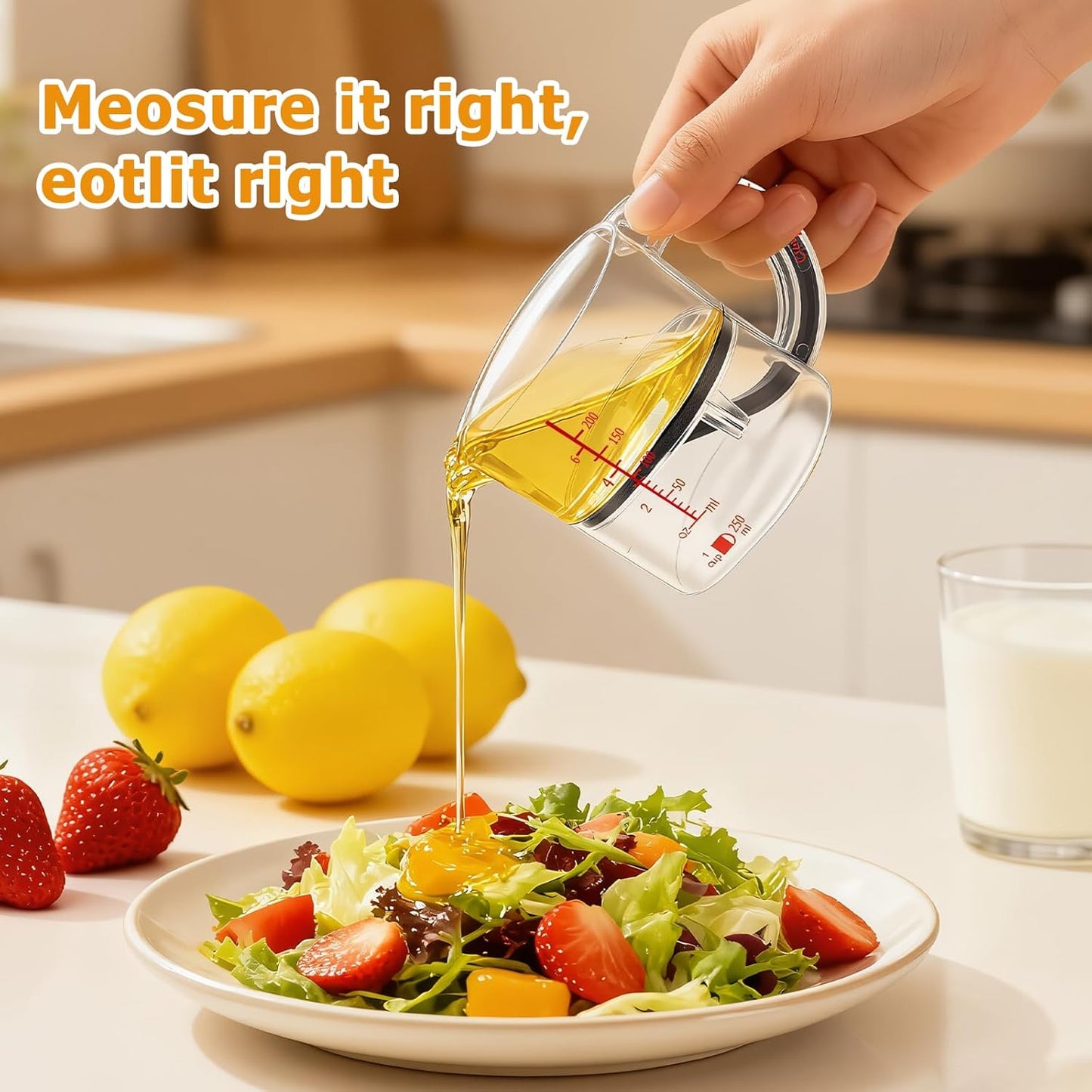 4-in-1 Adjustable Measuring Cup with Base, Multi Measurement for 1/4 to 1 Cup, ML/OZ, Scraper Base for No Waste, Dishwasher Safe
