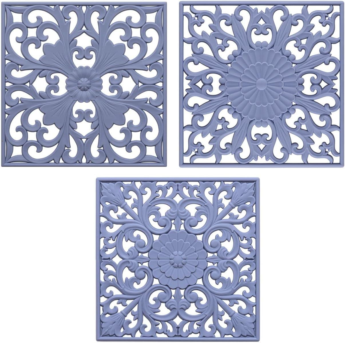 Silicone Trivets Mats-Trivets for Hot Dishes, Table, Countertop, Non-Slip Heat Resistant Modern Kitchen Teapot Trivet - Flexible Trivet Square, Hot Pads for Pots & Pans of 3 Blue