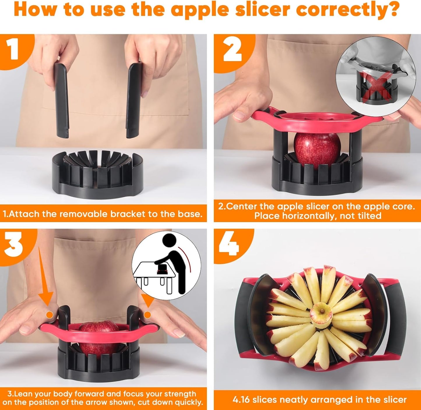 [Upgraded] Newness 5.12 Inch Large Apple Slicer and Corer, Cut 8 Slices All the Way Through, HEAVY DUTY Stainless Steel Apple Corer & Slicer for Fruits & Vegetables - Dishwasher Safe