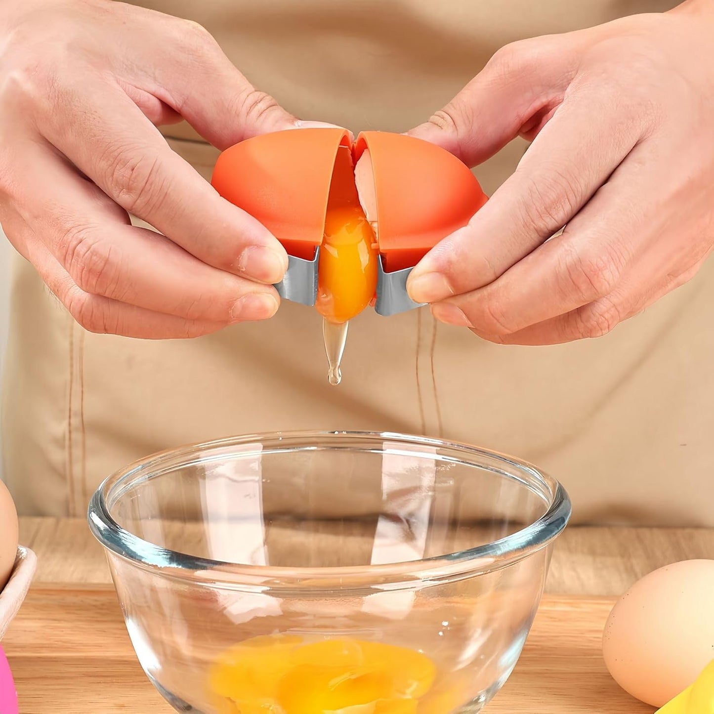 Stainless Steel Egg Opener, Cracker, Separator and Slicer Tool, 3 Piece Set, Pink, Orange, Yellow, for Breakfast and Baking