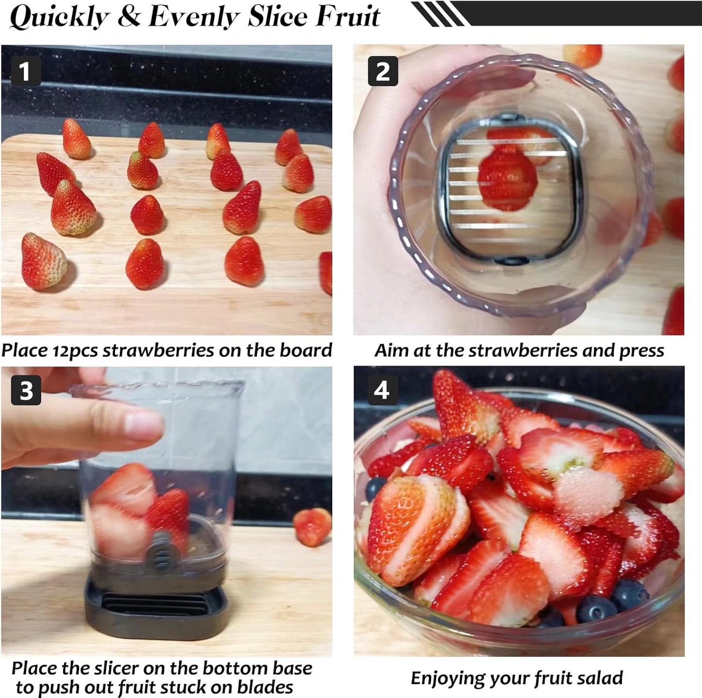 Creative Strawberry & Fruit Slicer - Detachable Cutter with Push Plate (Black)
