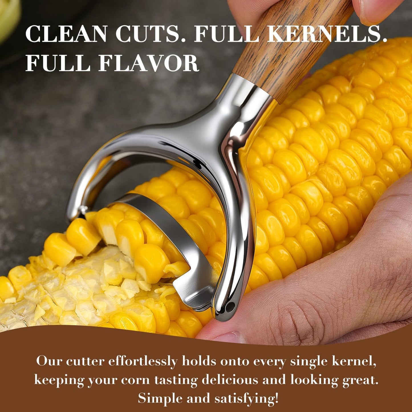 KULUNER Durable Stainless Steel Corn Peeler with Polished Wood Handle Corn on the Cob Stripper Kernel Remover Easy Use Corn Kernel Cutter Kitchen Gadget（Rosewood）