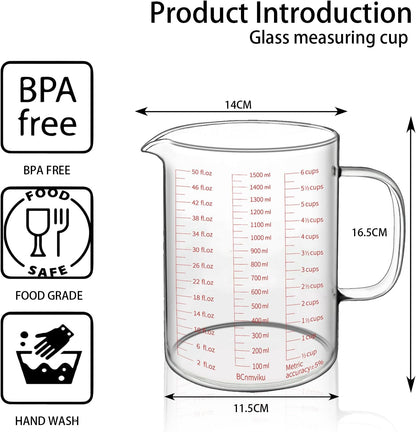 BCnmviku Glass Measuring Cups High Borosilicate 500ML 2CUPS [Insulated Handle | V-Shaped Spout]For Prepping Baking and Cooking Preheated Oven Dishwasher Freezer and Microwave Safe