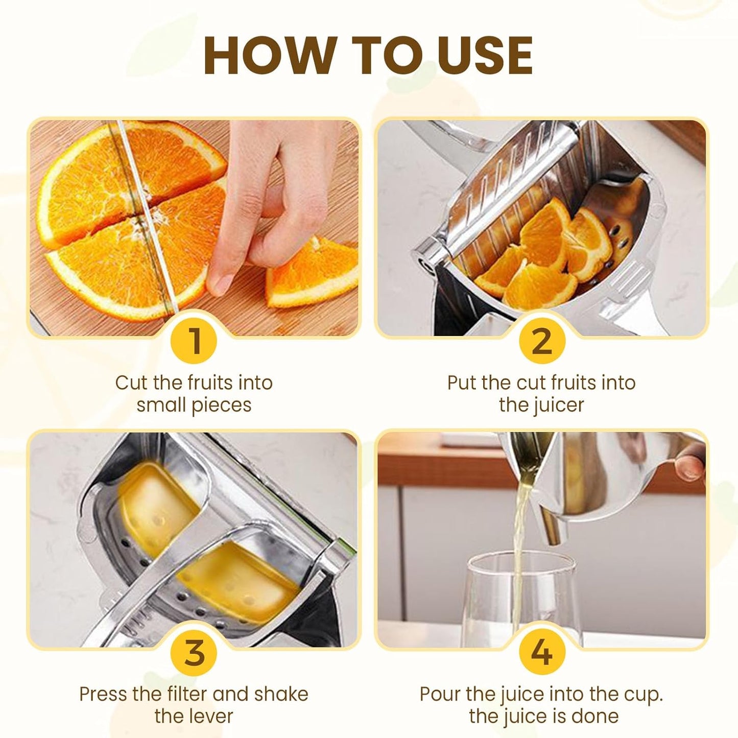 2026 Upgrade Heavy Duty Manual Fruit Juicer Press, Stainless Steel Manual Juicer, Ergonomic Grip Citrus Squeezer, Compact Kitchen Handheld Juice Press for Home (1 PCS)