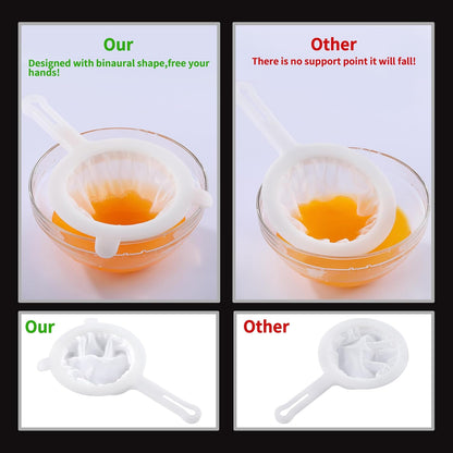 VRUIFA 2PCS Plastic Fine Mesh Strainer, Nylon Ultra Strainer for Juice,Yogurt, Coffee, Honey, Milk, Nut Milk with Handle (120+200Mesh)