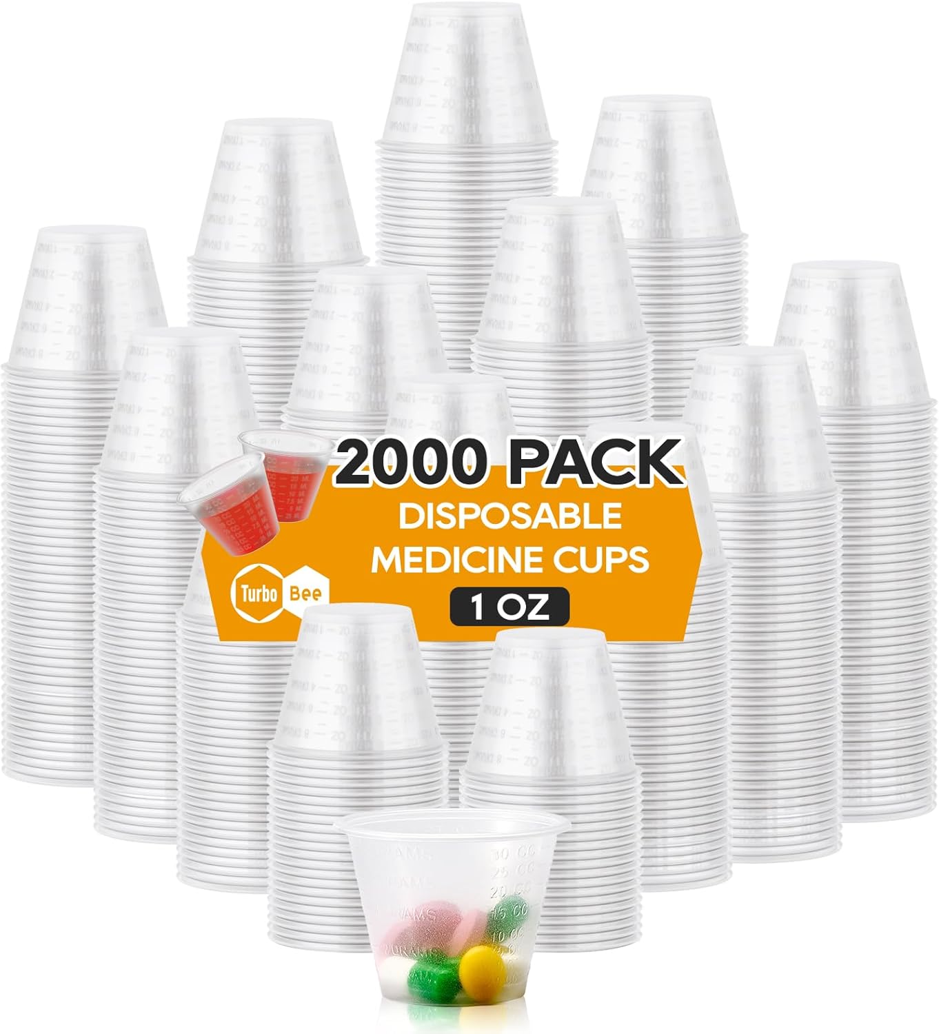 Turbo Bee Disposable Medicine Cups (1 oz) 1200 Pack,Small Plastic Measuring Cups for Medical Purposes, or Mixing and Measuring Resin, Epoxy, DIY Arts, Paint