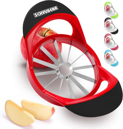 SCHVUBENR 12-Blade Apple Slicer and Corer - 4.72 Inch Sharp Stainless Steel Apple Cutter - Professional Apple Divider Tool for Quick Slices - Easy to Use & Clean - Slice Fruits with Ease - Black