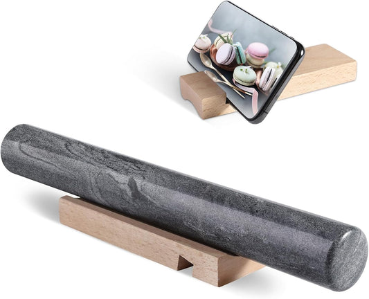 Koville African Natural Marble Rolling Pin, Non-Stick Polished Dough Roller, Pasta, Dumpling, Fondant, Pie Crust, Bread, Pizza Dough, Kitchen Baking Pastry Tools with Mat/Scraper（Namib Fantasy）