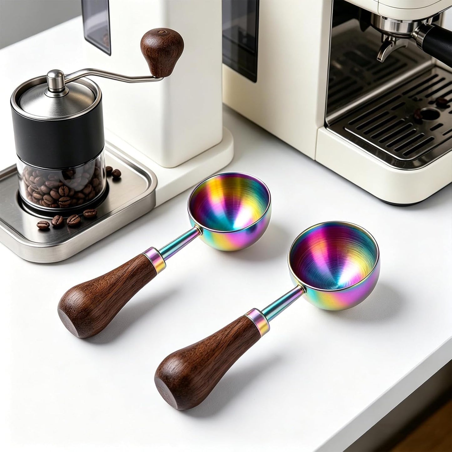Retro Vintage Stainless Steel Coffee Scoop with Walnut Wood Handle, 10g Espresso Measure, 30ml Water Capacity (1, Gunmetal)