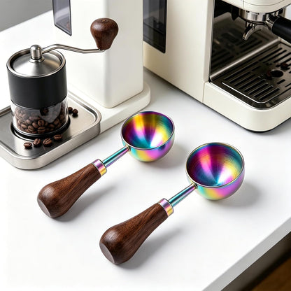 Retro Vintage Stainless Steel Coffee Scoop with Walnut Wood Handle, 10g Espresso Measure, 30ml Water Capacity (1, Gunmetal)