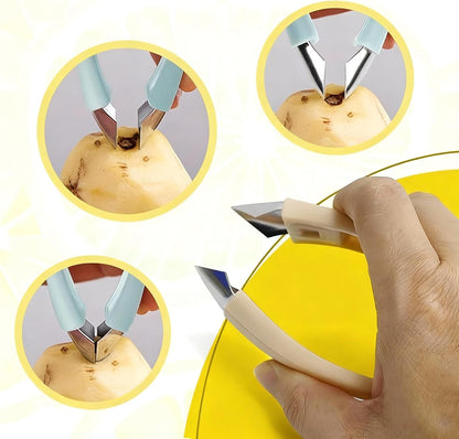 Strawberry Huller Pineapple Eye Remover Tool, Multifunctional Kitchen Gadget Food Grade Stainless Steel Precision Tips Ergonomic Non-Slip Handle for Garlic Peeling, Potato Eye Digging (Blue-3 Pcs)