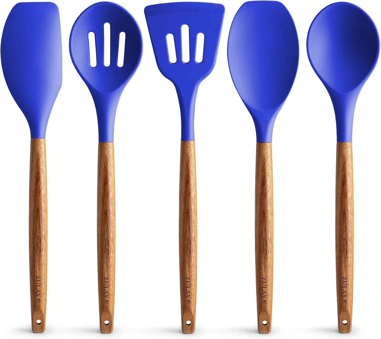 Zulay Kitchen Utensils Set Non-Stick Silicone Cooking Utensils Set with Authentic Acacia Wood Handles - 5 Piece Silicone Utensil Set - Kitchen Utensils Set with 464°F Heat Resistance - Gray
