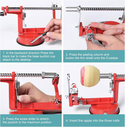 Apple Peeler Corer, Apple Peeler, 3 in 1 Peel Slice Remove Core, with Suction Base Suitable for Apples, Pears, Potatoes, Carrots (Red)