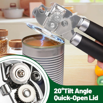 Can Opener Multifunction Manual Can Opener Features Black Stainless Steel Construction Open Can Beer Bottle with Magnetic Function for Daily Kitchen Use Seniors and Arthritis Hands