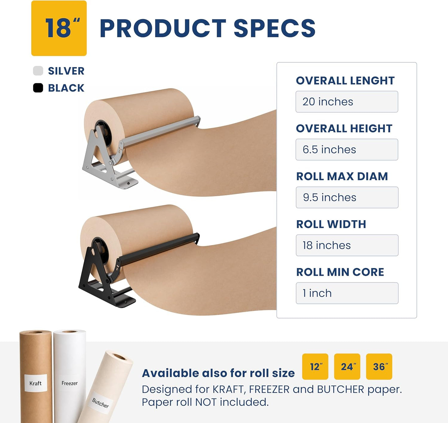 DIY Crew 12 Inch Paper Roll Dispenser and Cutter - Heavy-Duty Wall Mountable, Non Slip Tabletop - Kraft, Freezer, Butcher Paper - Up to 1000ft Rolls