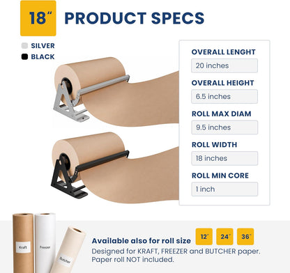 DIY Crew 12 Inch Paper Roll Dispenser and Cutter - Heavy-Duty Wall Mountable, Non Slip Tabletop - Kraft, Freezer, Butcher Paper - Up to 1000ft Rolls