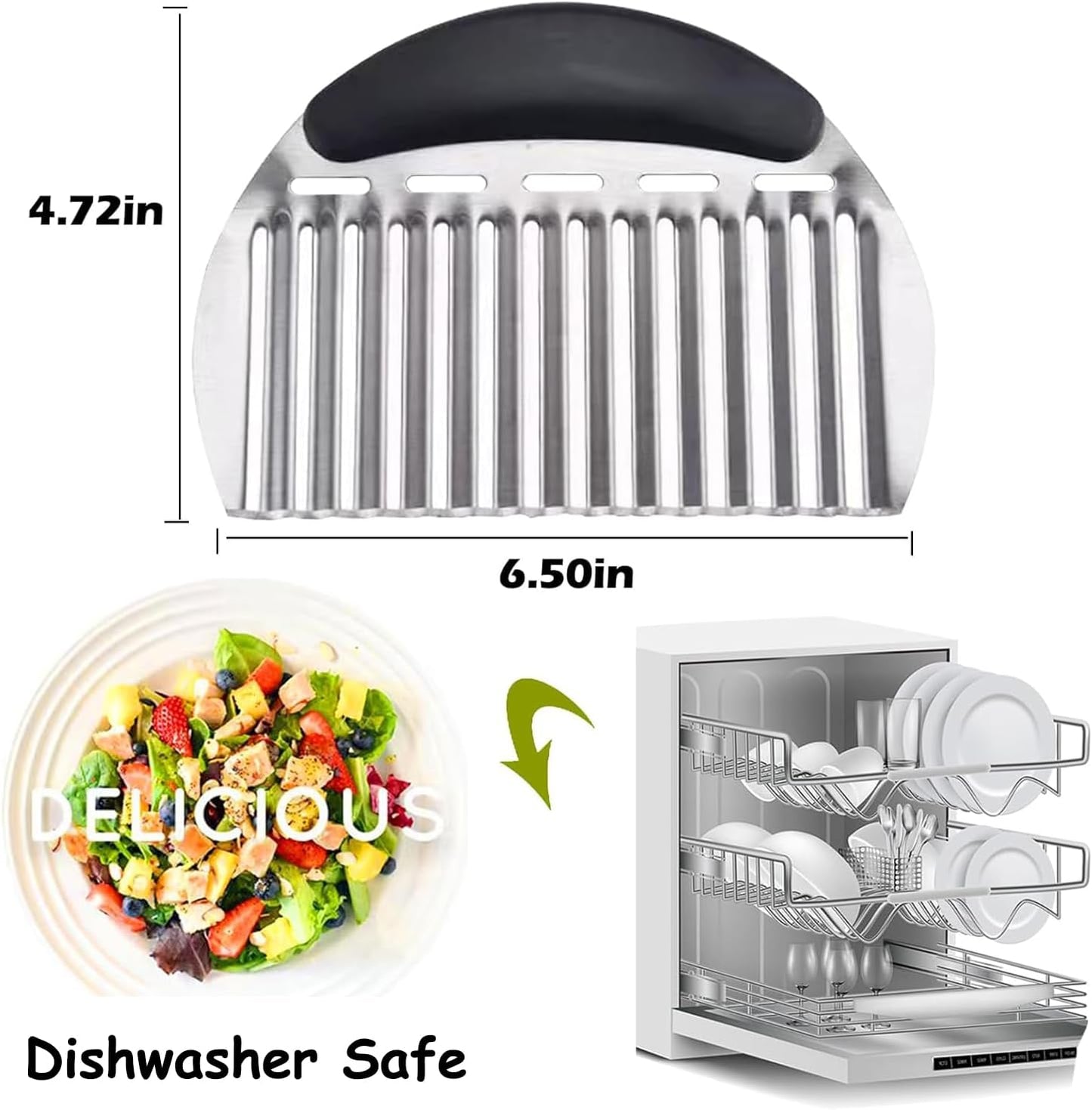 Large Crinkle Cutter French Fry Cutter, Large Crinkle Potato Slicer Wavy Chopper, Stainless Steel Wavy Slicer Crinkle Cutting Chopping Tools with Handle for Carrot Vegetable