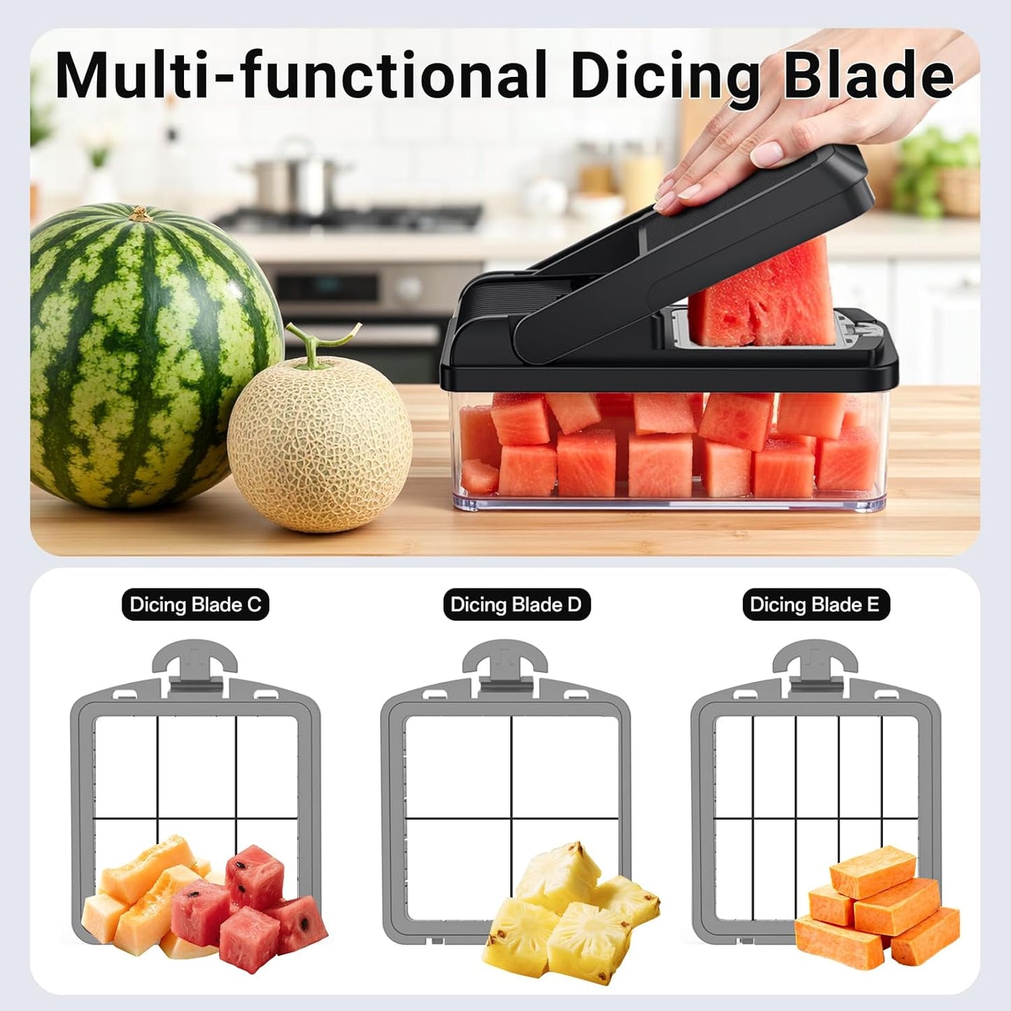 SpaceHacks 12-in-1 Vegetable Chopper, Kitchen Gadgets with 7 Blades, Veggie, Food, Onion Chopper, Cucumber Slicer, Versatile Mandoline, Includes Egg Separator & Finger Guard, Gray