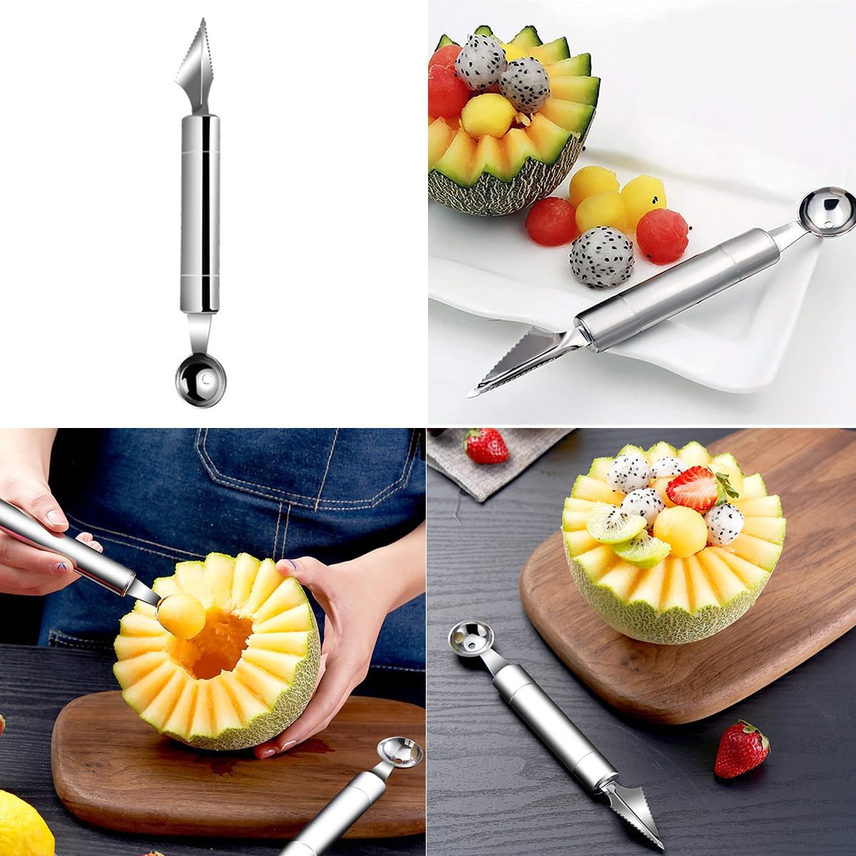 AngelReally 5 Size Multi-Function Fruit Corer and Pitter Set, Stainless Steel Apple Pear Cherry Remover, Includes 5 Corers and 1 Melon Ball Scoop