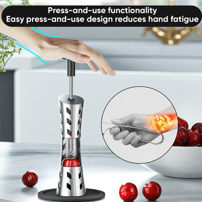 7 Hole Cherry Pitter, Upgraded Stainless Steel with Layer Separation (Fruit & Pit Separate), Anti-Splash Cover, Professional Multi-Cherry Remover for Baking, Kitchen Gadget (Red)