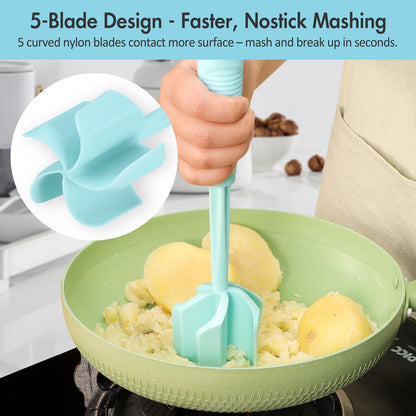 Ourokhome Meat Chopper and Potato Masher, Heat Resistant Nylon Ground Beef Smasher for Hamburger, 5 Curved Blades Nonstick Mixer & Stirrer, Practical Kitchen Gadgets, Black