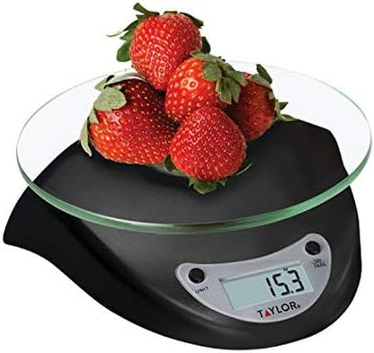 Taylor Digital Kitchen Scale with Glass Platform, Tare Button, and Plastic Body Weighs up to 11 Pounds Capacity, White