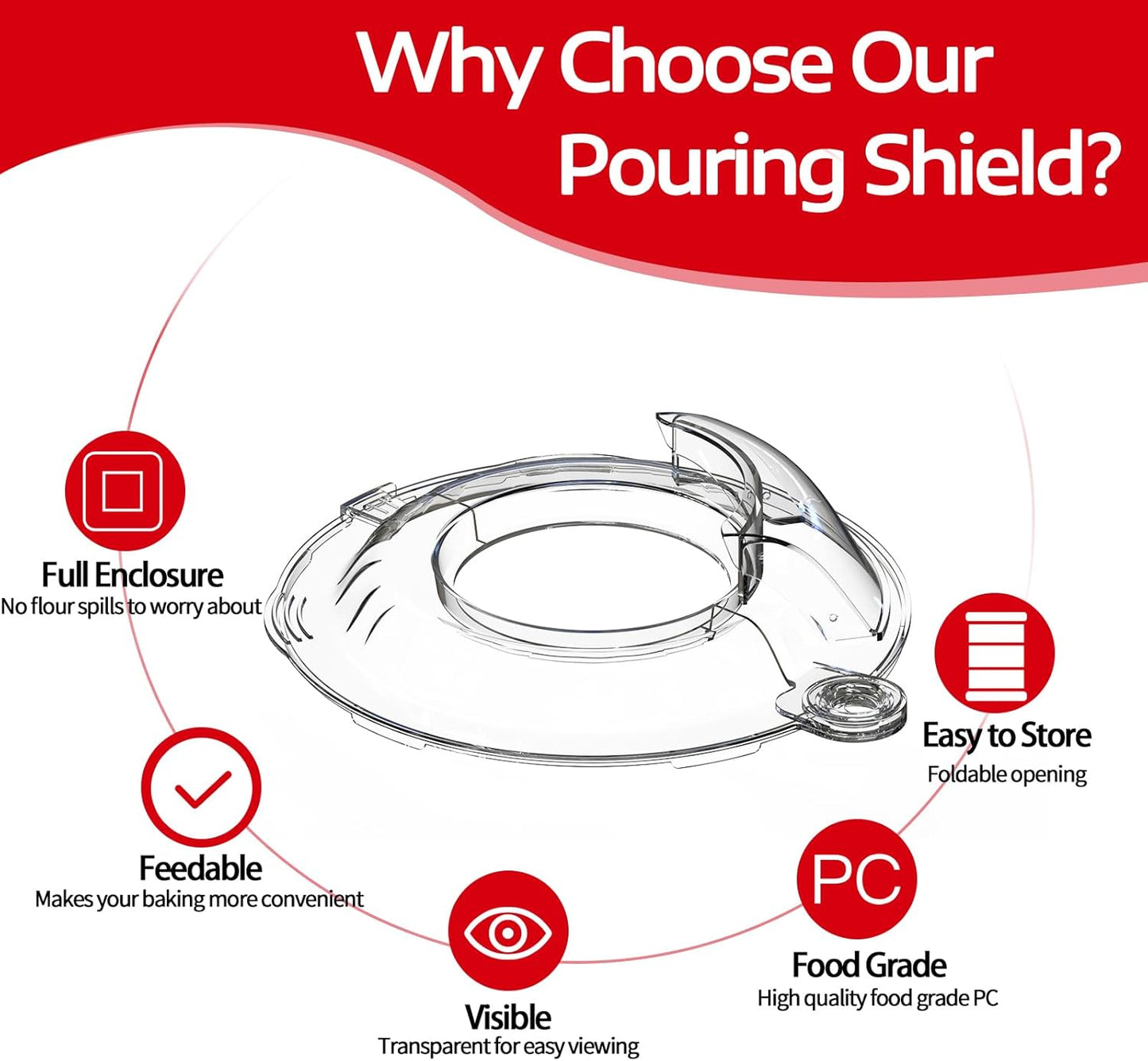 Pouring Shield for KitchenAid Tilt Head 4.5-5 QT (for Stainless Steel Bowls Only), for Kitchen aid Accessories and Attachments, Fully Enclosed Foldable Lid Mixer Bowl Cover & Flour Funnel