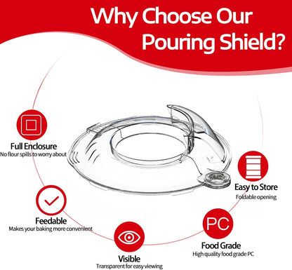 Pouring Shield for KitchenAid Tilt Head 4.5-5 QT (for Stainless Steel Bowls Only), for Kitchen aid Accessories and Attachments, Fully Enclosed Foldable Lid Mixer Bowl Cover & Flour Funnel