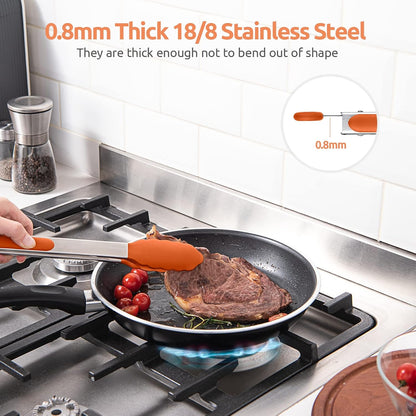 600ºF Heat Resistant Kitchen Tongs: U-Taste 9 inch Silicone Cooking Tong with Firm Sealed Non Stick Rubber Tips & Silicon Coated 18/8 Stainless Steel Handle & Smooth Locking for Serving Salad (Black)