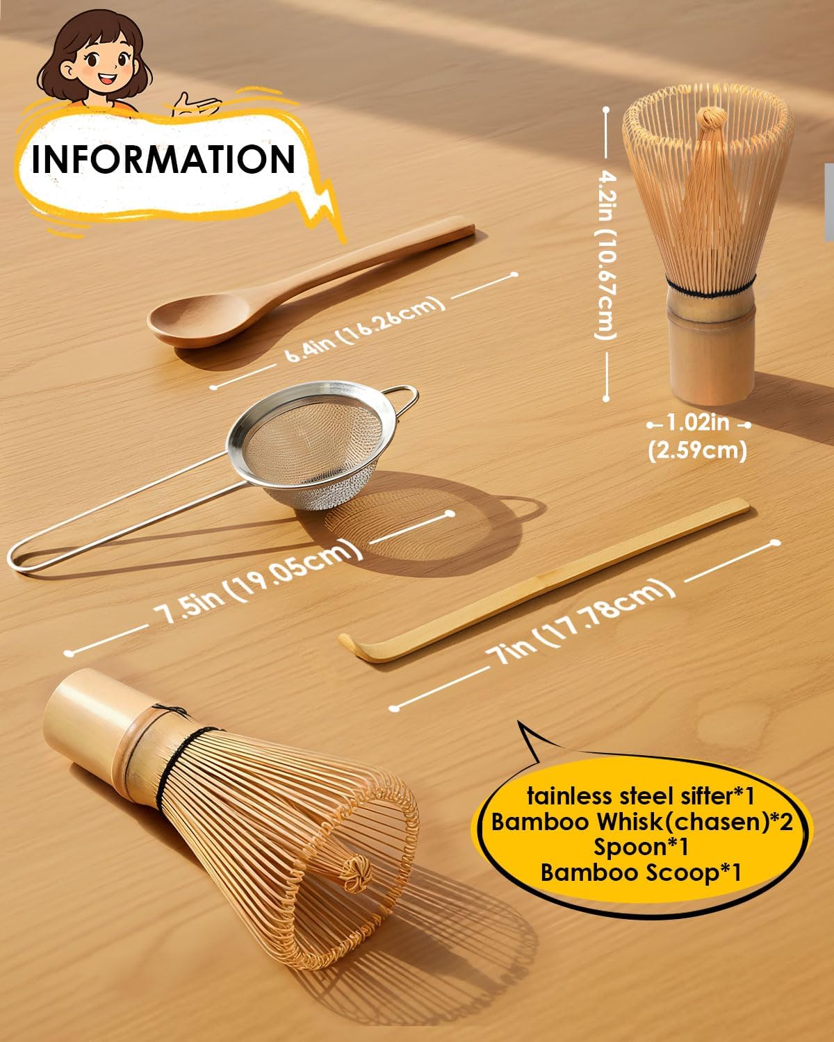 Matcha Whisk Set, Ceramic Matcha Set Includes Bowl with Spout, Whisk and Holder, Bamboo Scoop, Sifter and Tea Towel - 6 Pcs Matcha Kit Gift for Lovers Beginners (Pink)