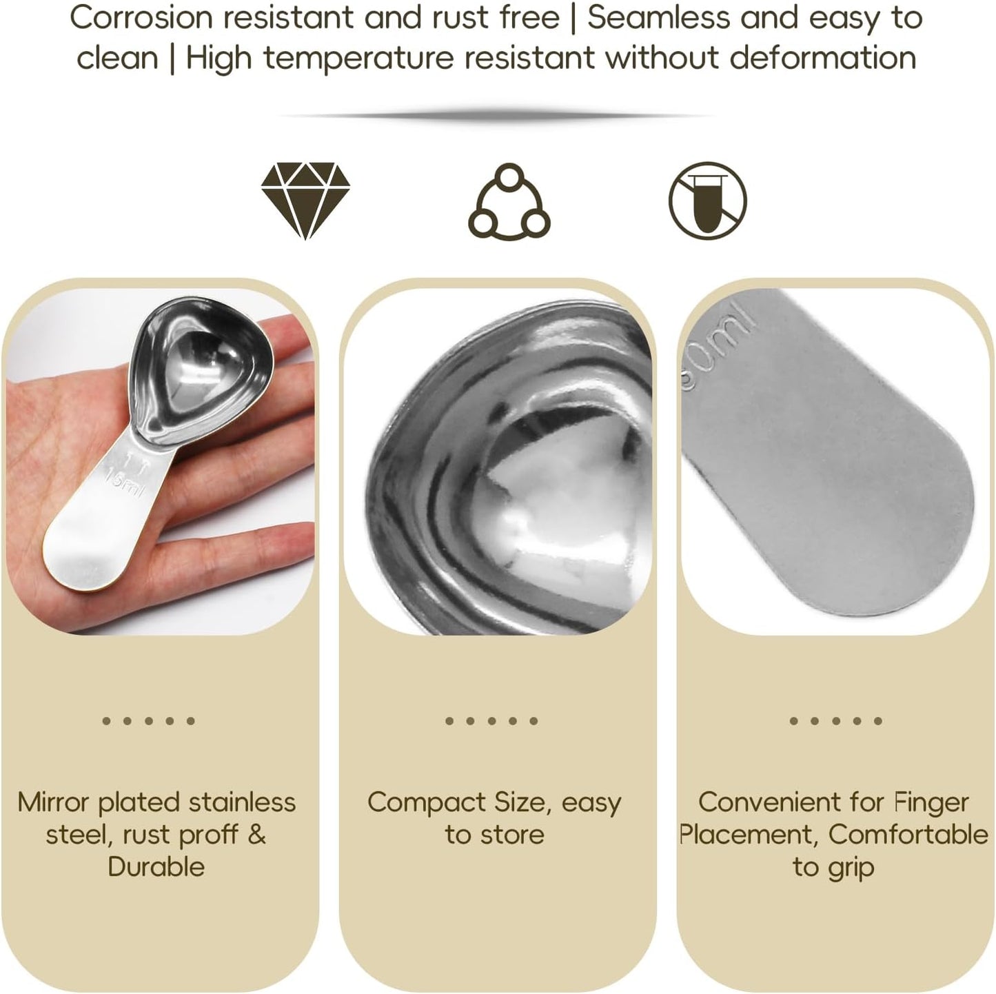 Hitefu 2 Packs Stainless Steel Coffee Scoop Set, 15ml Tablespoon with 30ml Spoon, Short Handle Spoon for Coffee, Tea, Sugar, Protein & Milk Powder (Rose Gold)