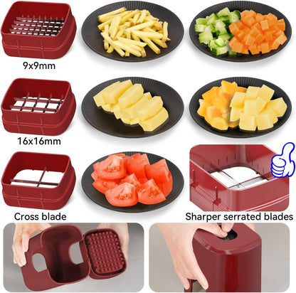 KEOUKE Multifunctional Vegetable Chopper Bowl White - 3 Interchangeable Blades Potato French Fry Cutter with Container & Storage Box Food Chopper Dicer for Cucumber, Tomato, Carrot, Onion