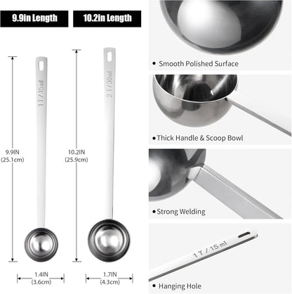 18/8 Stainless Steel Coffee Scoop, Doosu Food-Grade Metal Measuring Spoon with 6.9in Long Handle, Tablespoon Scooper for Coffee Beans, Ground Coffee, Espresso, Protein Powders, Tea, Sugar (1 Tbsp)
