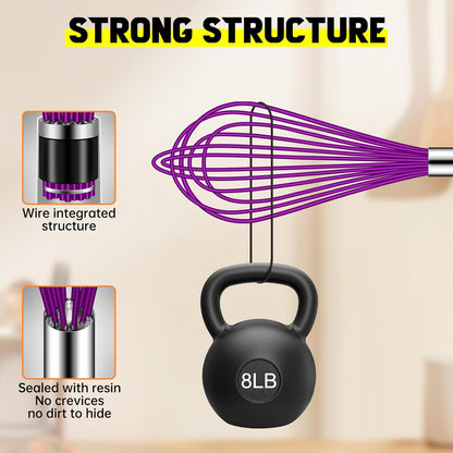 HOTEC 4 Pieces Silicone Whisks Set, Wire Balloon Whisks for cooking Egg Beater, Non-slip Handle Whisk for Non-stick Cookware Perfect for Cooking, Stirring, Beating and Blending (Multicolor)