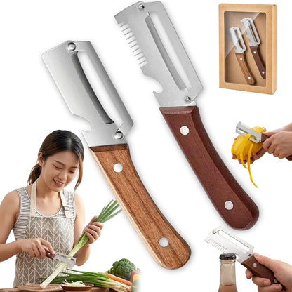 Julienne Peeler - Multi-Functional Vegetable Peeler, 2.5mm (0.1") Thickened 420 Stainless Steel with Glide-Path Zero-Pressure Cutting & Bottle Opener For Fruit Veggie Peeler (B)