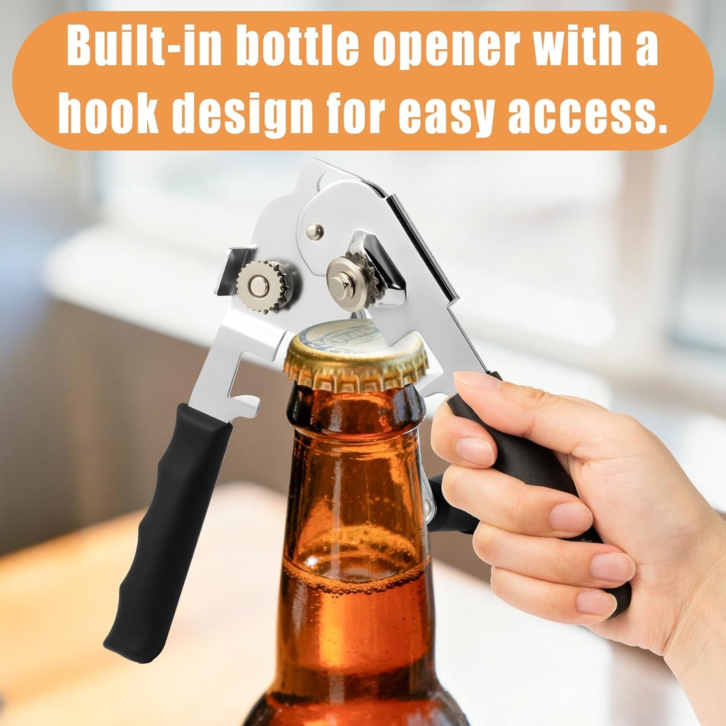 Manual Can Opener - Kitchen Heavy Duty Hand Can Opener with Easy Turn Smooth Edge Knob & Comfort Grip for Commercial & Home Use, Sharp Steel Cutting Wheel Multifunction Bottles Opener
