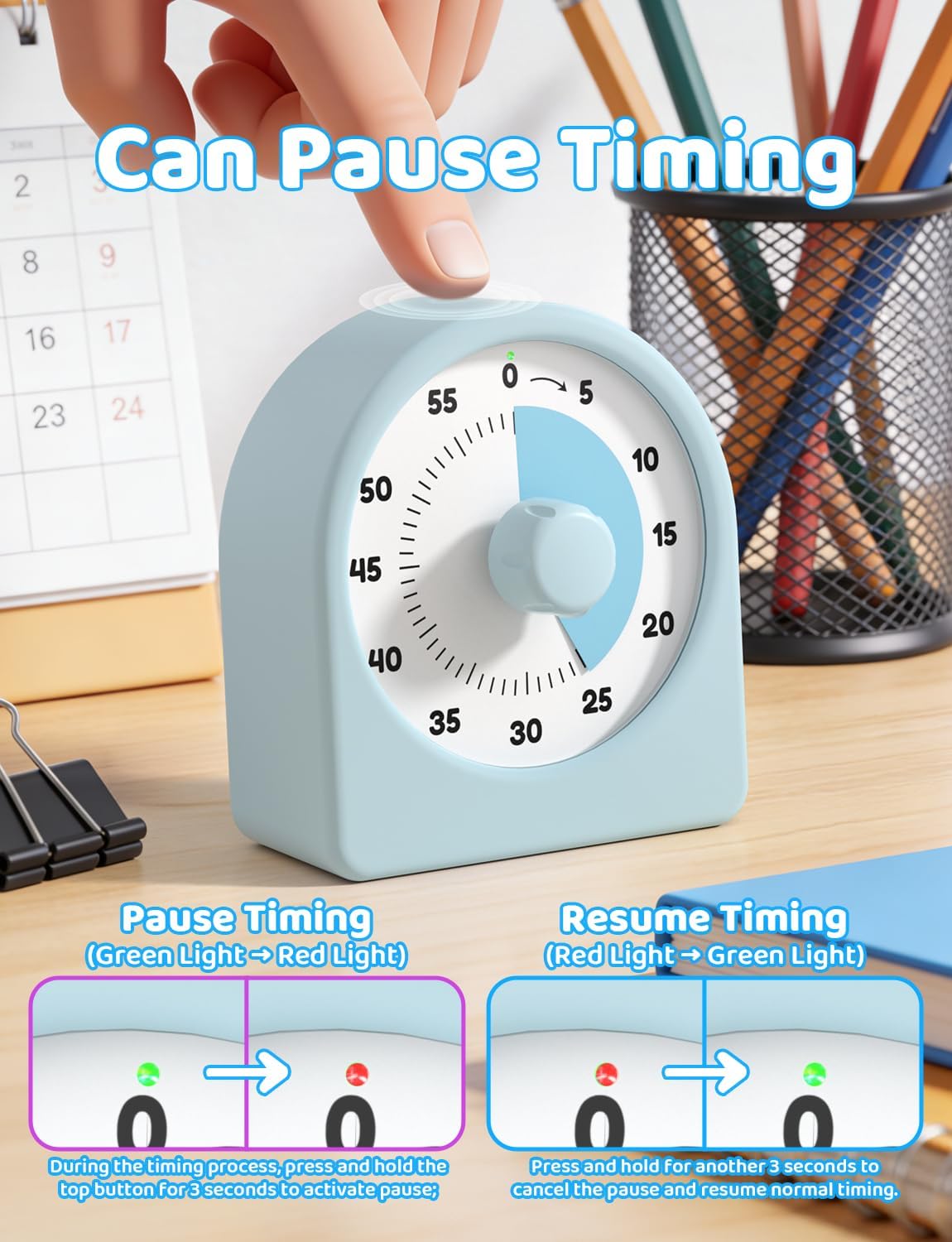 LIORQUE Visual Timer for Kids with Pause Function,Timer for Kids and Adults, Protective Case, Silent Time Management Tool, 60-Minute Countdown for Classroom, Office, Meetings, Study, Kitchen(Rainbow)