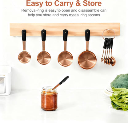 Bopei Measuring Cups and Spoons Set Stainless Steel 10 Piece for Cooking and Baking (5 Cups + 5 Spoons, Colorful Handles)
