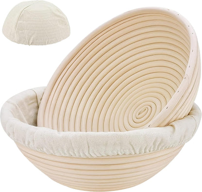 Sourdough Bread Baking Supplies: 9 Inch Round & 10 Inch Oval Banneton Bread Proofing Baskets w/Liner, Bread Lame, Dough Scrapers, Cleaning Brush, Artisan Bread Making Gifts for Bakers