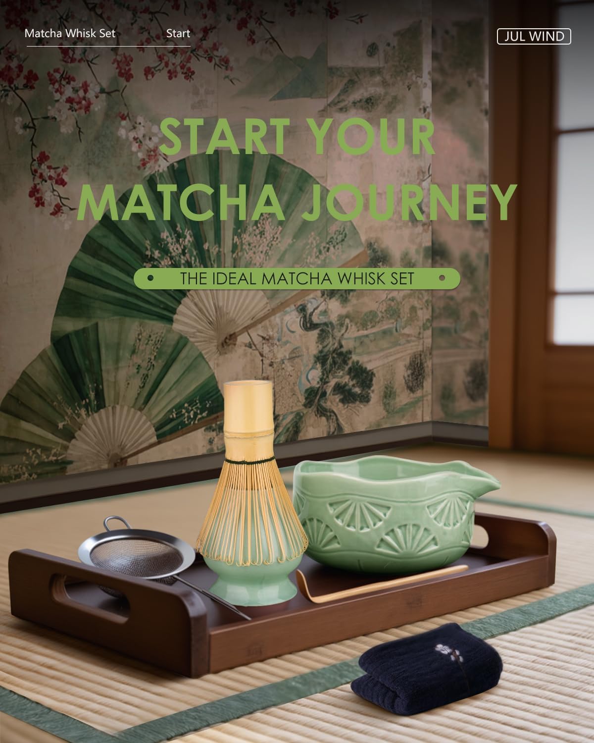 Matcha Whisk Set, Ceramic Matcha Set Includes Bowl with Spout, Whisk and Holder, Bamboo Scoop, Sifter and Tea Towel - 6 Pcs Matcha Kit Gift for Matcha Lovers (White)