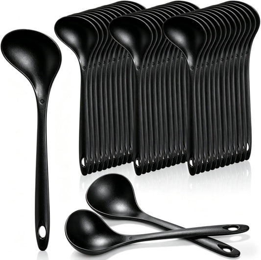 40 Pack Plastic Ladle Spoons, 1.5 Oz Solid Durable Disposable Serving Spoons with Long Handle, Heat Resistant Large Soup Ladle Bulk for Party Catering Buffet Restaurant, 9 x 2.8 Inch