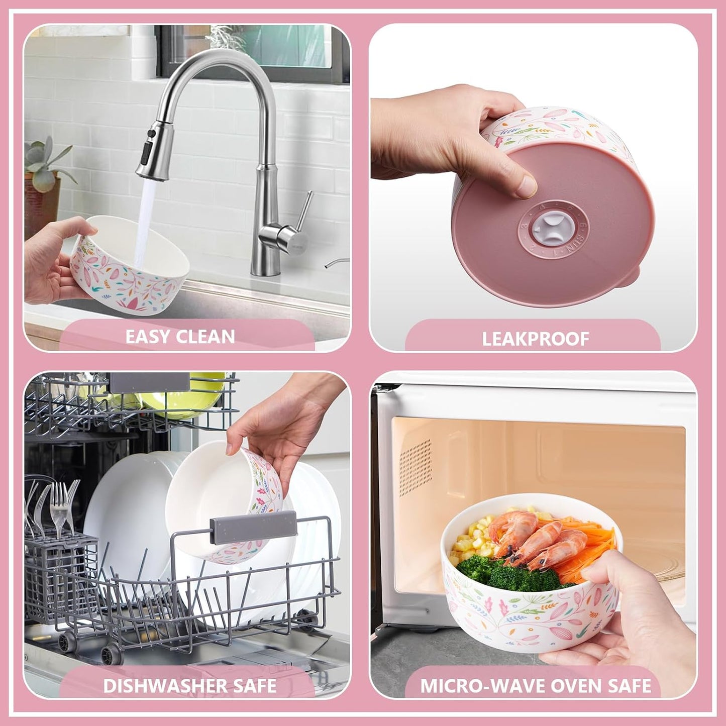 Ceramic Bowls with Lids, 4, 5, 6 Inch Ceramic Nesting Bowls Set for Soup, Salad, Cereal, Serving or Gift, Ceramic Food Storage Container, Microwave & Dishwasher Safe