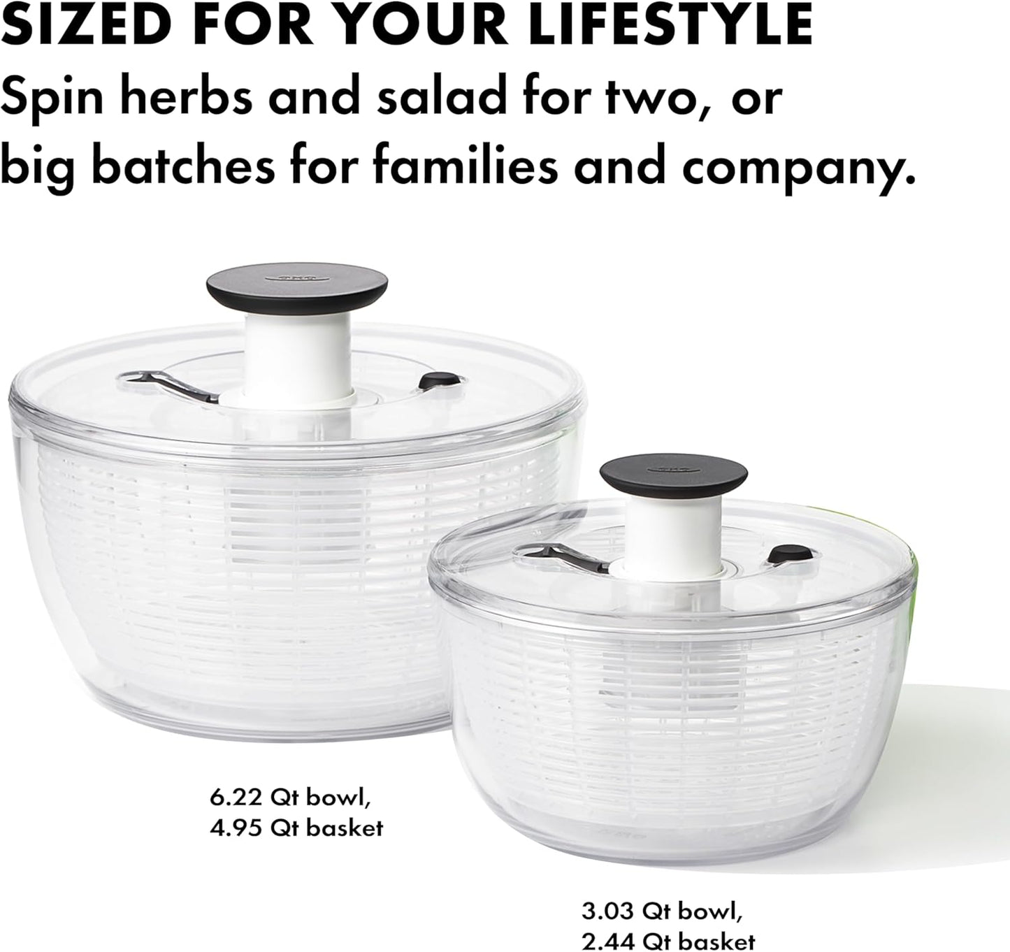 OXO Good Grips Salad Spinner - Large, Green Lettuce & Fruit Washer, BPA-Free, Easy One-Hand Pump