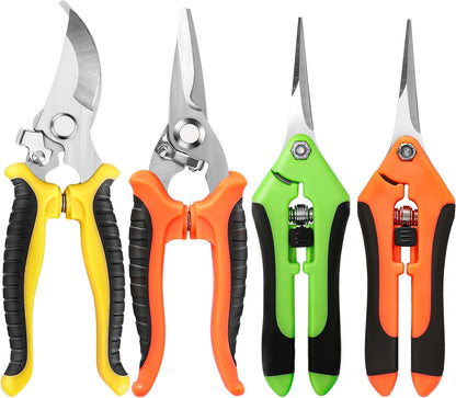 EWPJDK 4 Pack Garden Pruning Shears, Stainless Steel Garden Shears, Gardening Shears, Garden Scissors, Clippers, Pruning Snips, Pruning Shears for Gardening Tools (4PCS Yellow Orange Green)