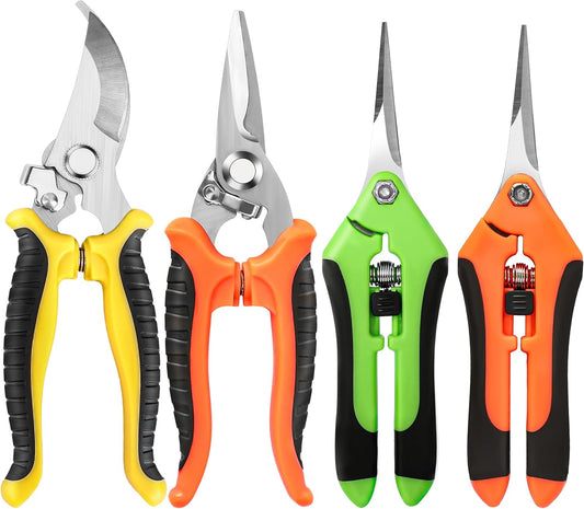 EWPJDK 4 Pack Garden Pruning Shears, Stainless Steel Garden Shears, Gardening Shears, Garden Scissors, Clippers, Pruning Snips, Pruning Shears for Gardening Tools (4PCS Yellow Orange Green)