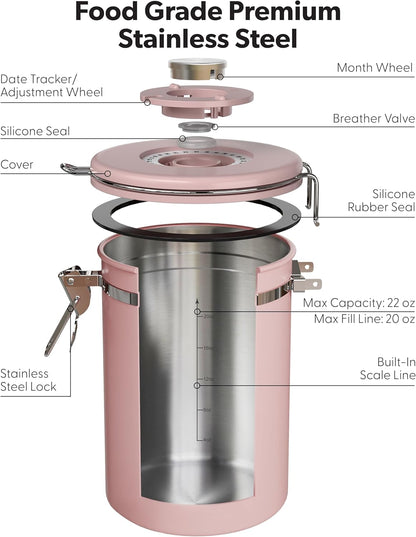 Veken Coffee Canister with Window,Airtight Stainless Steel Pantry Container,Home Kitchen Food Storage Organizers for Ground,Beans,Espresso,Rice,Tea,Sugar,Cereal, Decor,Bar Accessories,Gifts,22OZ,Black