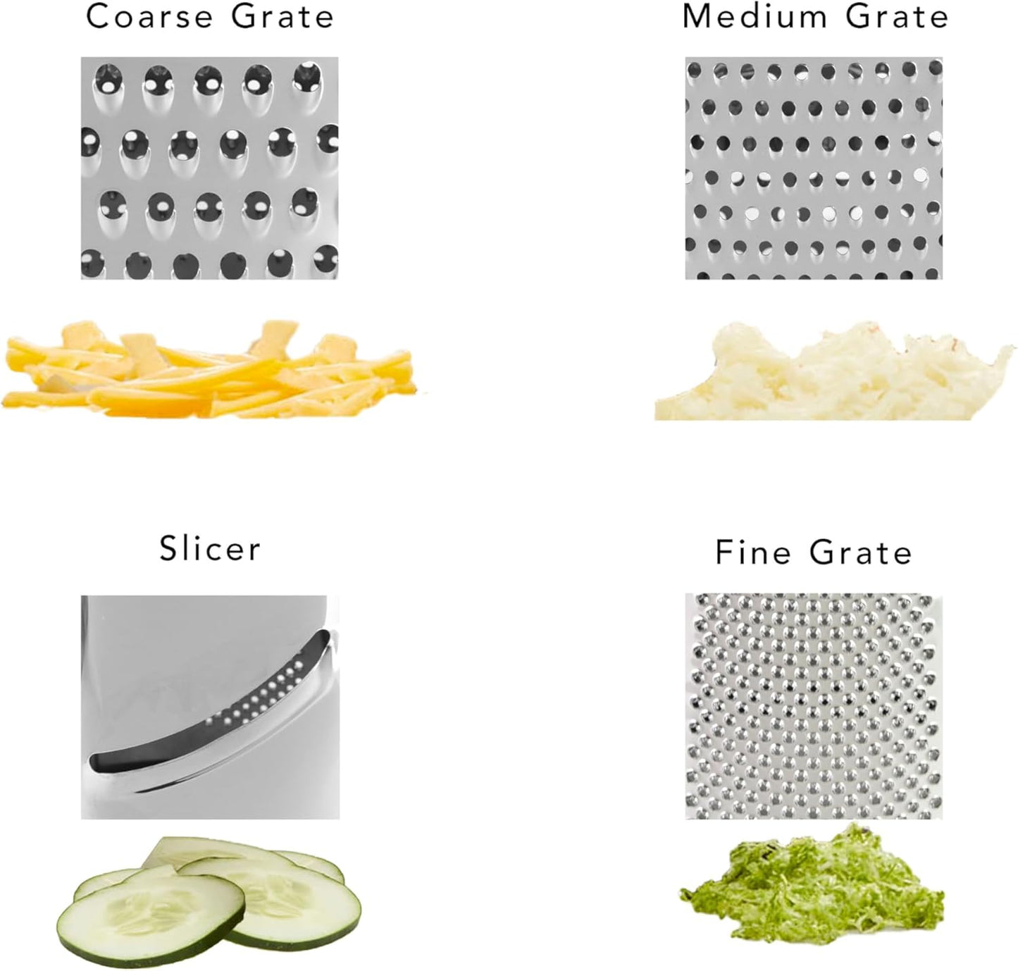 KitchenAid Gourmet 4-Sided Stainless Steel Box Grater for Fine, Medium and Coarse Grate, and Slicing, Detachable 3 Cup Storage Container and Measurment Markings, Dishwasher Safe, 10 inches tall, Black